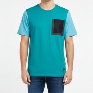 Nike T-Shirt Colorblock Mesh Pocket Teal Blue Large